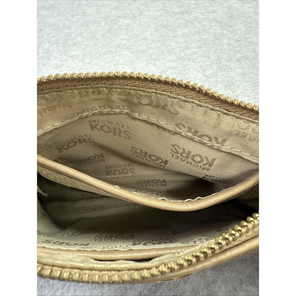 Michael Kors Fulton Wristlet Purse Pebbled Leather With Gold Zipper and Strap - Picture 9 of 12